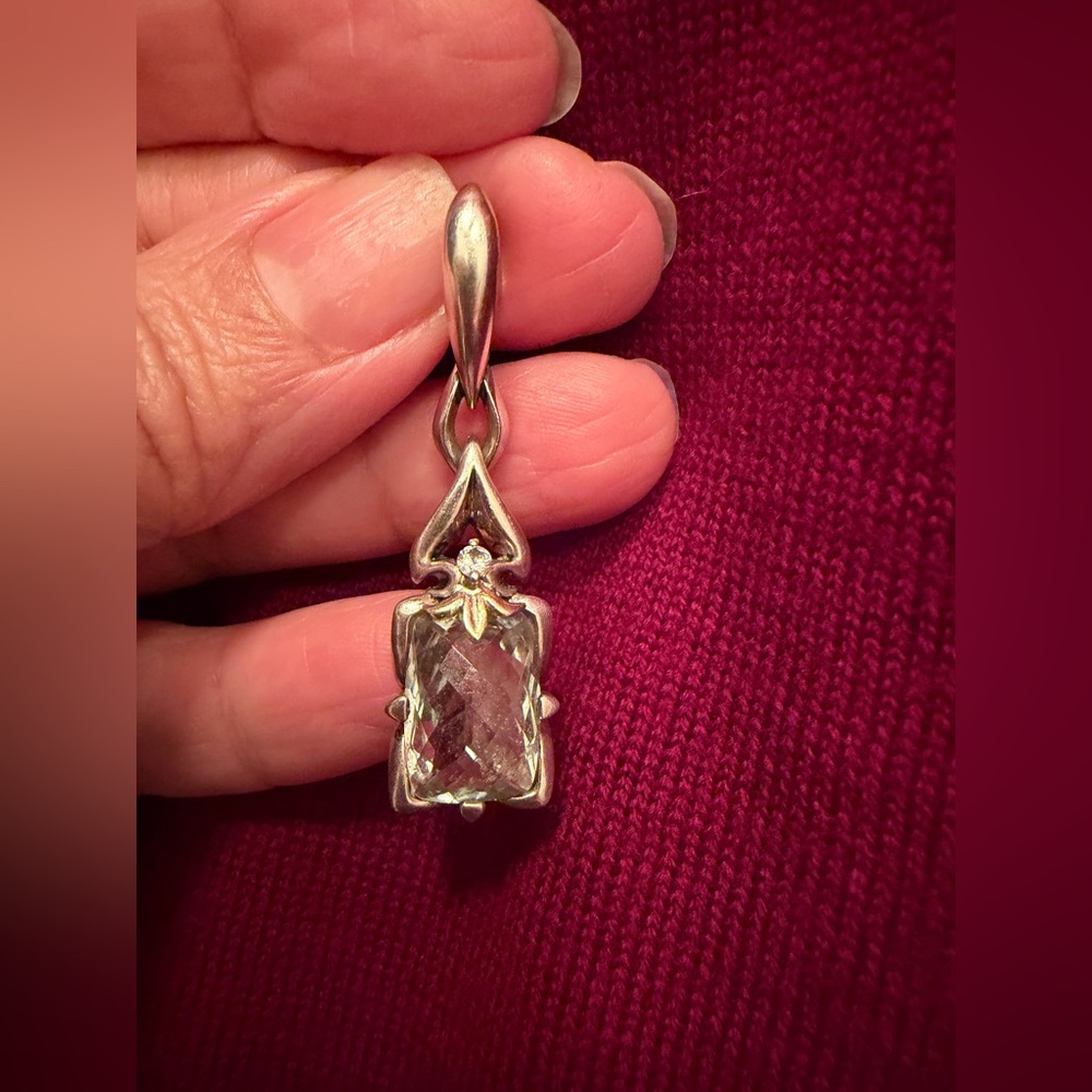 Ann King 18k Yellow Gold 925 Sterling Silver green amethyst  pendant vintage